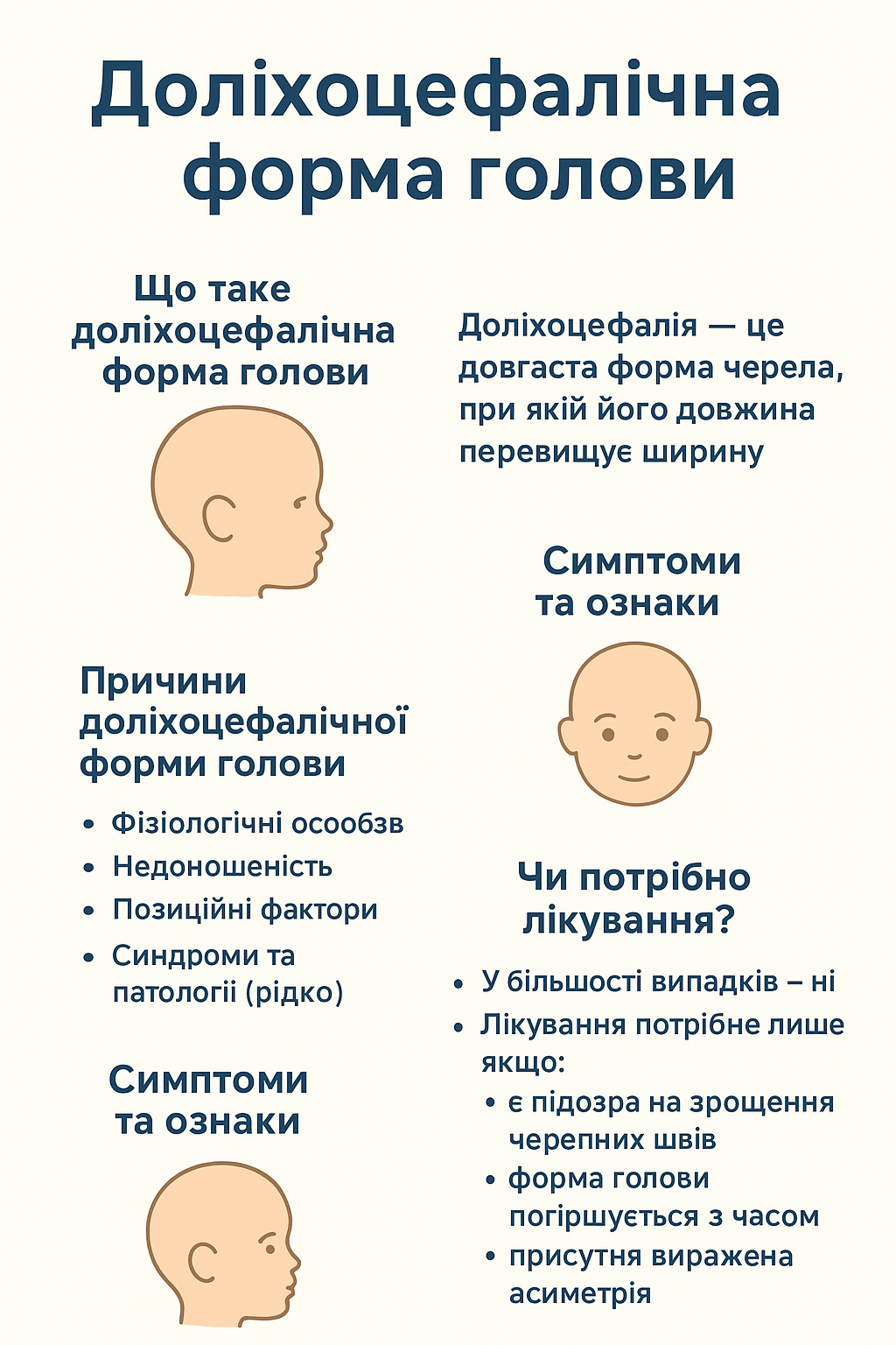 Доліхоцефалічна форма голови: що це, чому виникає та чи потрібно лікування