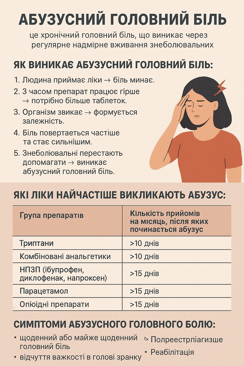 Абузусний головний біль: що це, чому виникає та як позбутися