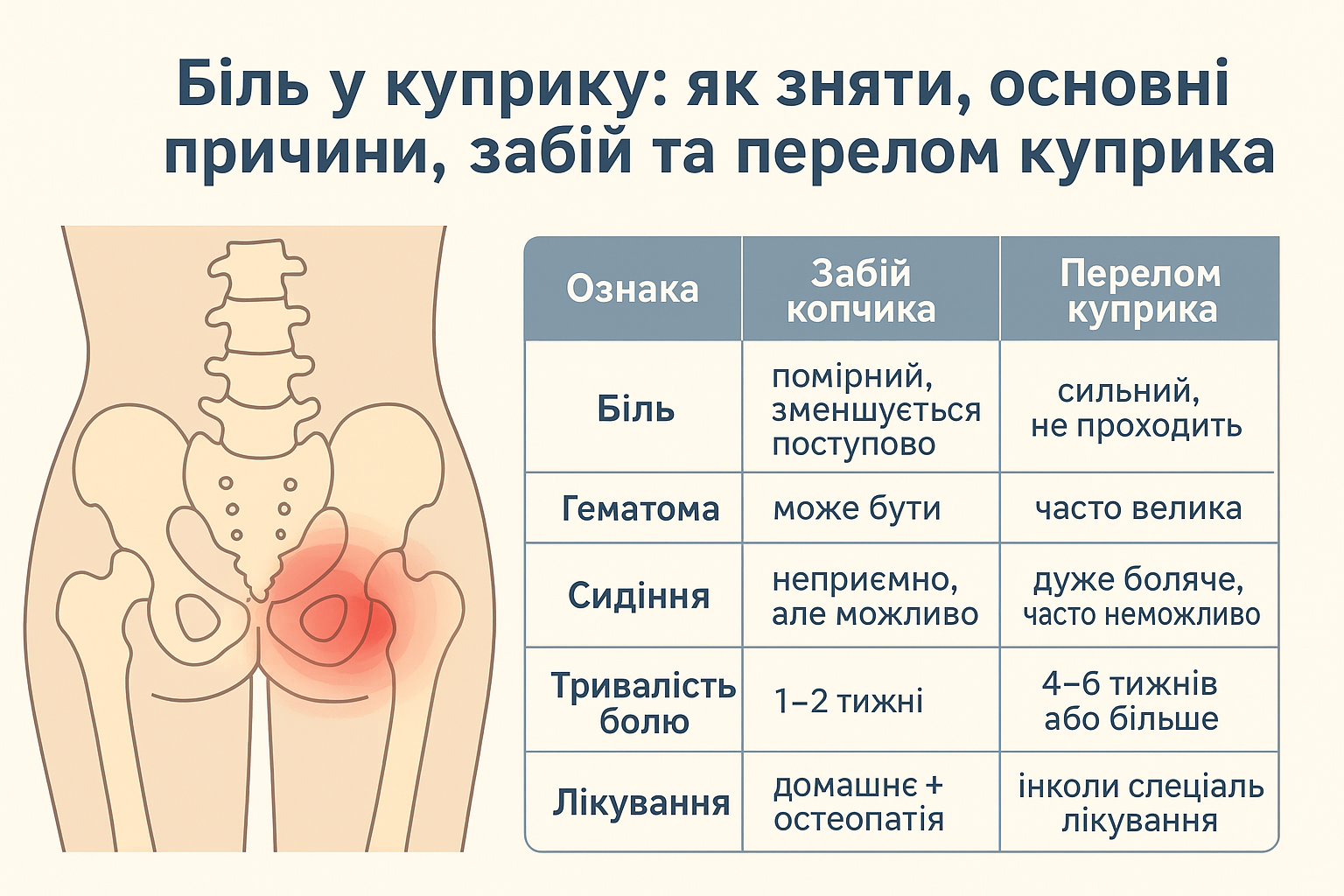 Біль у куприку: як зняти, основні причини, забій та перелом куприка, симптоми й лікування