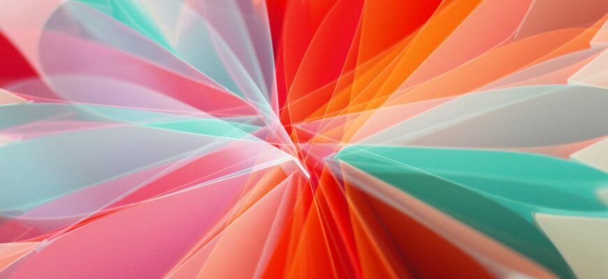 привітання з днем народження дружини — Abstract composition of overlapping colorful paper folds creating a dynamic visual pattern. | ITmaxService